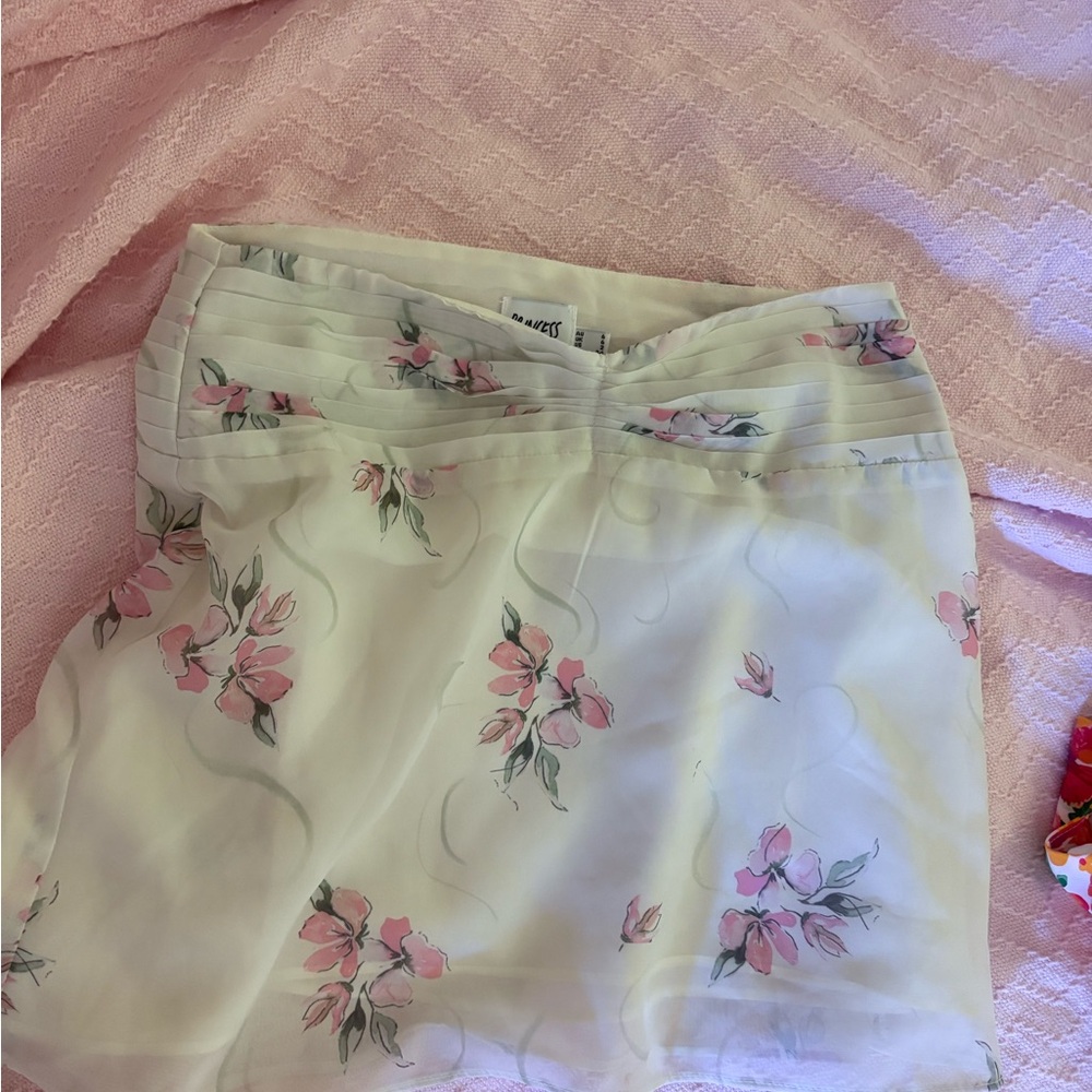 Princess Polly Cream Mini Skirt with Pink Floral Print